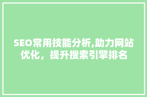 SEO常用技能分析,助力网站优化，提升搜索引擎排名 SEO常用技能分析,助力网站优化，提升搜索引擎排名 建站教程