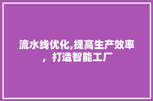 流水线优化,提高生产效率，打造智能工厂