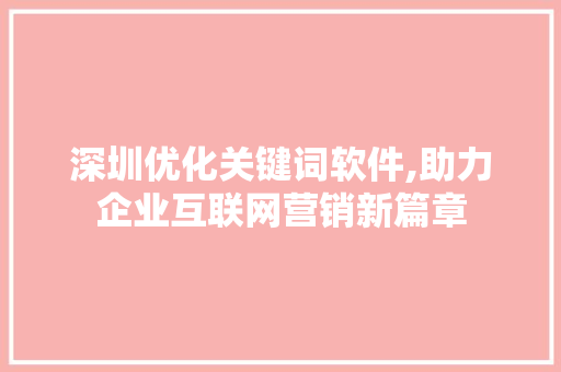深圳优化关键词软件,助力企业互联网营销新篇章