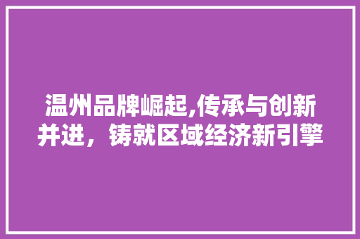 温州品牌崛起,传承与创新并进，铸就区域经济新引擎