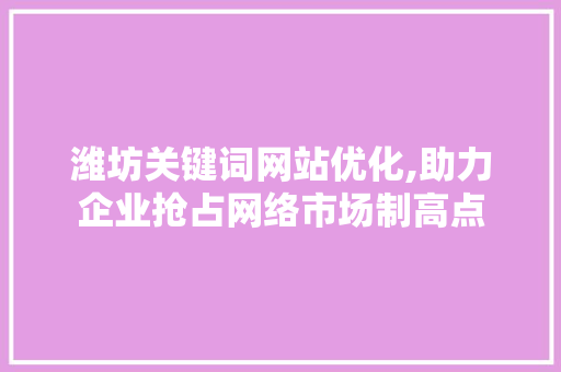 潍坊关键词网站优化,助力企业抢占网络市场制高点