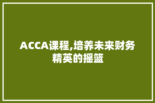 ACCA课程,培养未来财务精英的摇篮