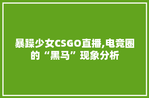 暴躁少女CSGO直播,电竞圈的“黑马”现象分析