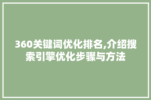 360关键词优化排名,介绍搜索引擎优化步骤与方法