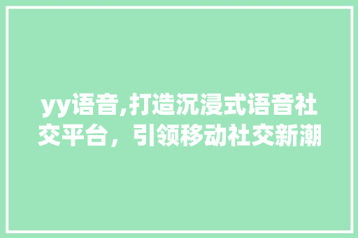 yy语音,打造沉浸式语音社交平台，引领移动社交新潮流