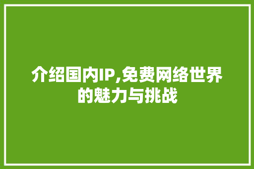 介绍国内IP,免费网络世界的魅力与挑战