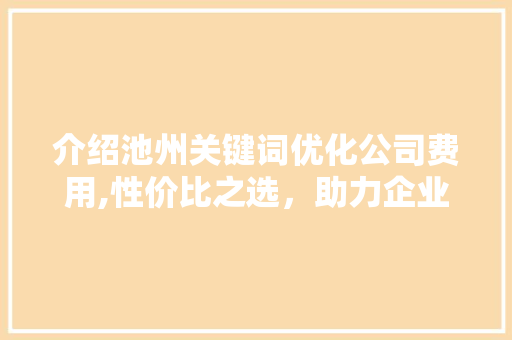 介绍池州关键词优化公司费用,性价比之选，助力企业腾飞