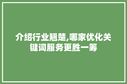 介绍行业翘楚,哪家优化关键词服务更胜一筹