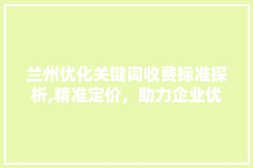 兰州优化关键词收费标准探析,精准定价，助力企业优化网络营销