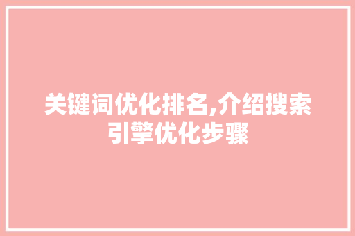 关键词优化排名,介绍搜索引擎优化步骤