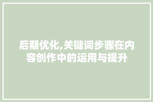 后期优化,关键词步骤在内容创作中的运用与提升