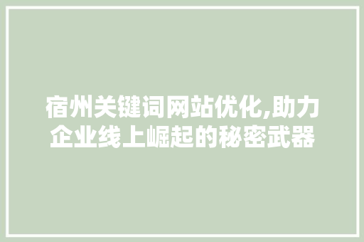 宿州关键词网站优化,助力企业线上崛起的秘密武器