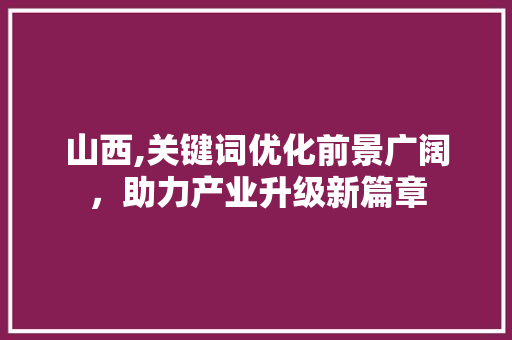 山西,关键词优化前景广阔，助力产业升级新篇章