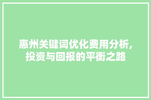 惠州关键词优化费用分析,投资与回报的平衡之路