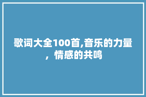 歌词大全100首,音乐的力量，情感的共鸣