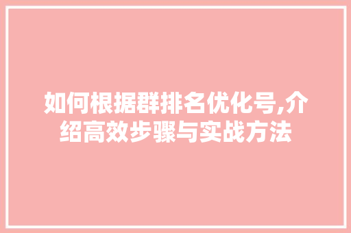 如何根据群排名优化号,介绍高效步骤与实战方法