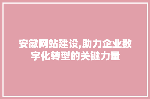 安徽网站建设,助力企业数字化转型的关键力量