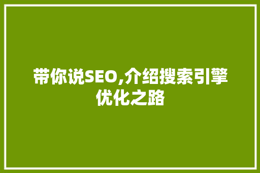 带你说SEO,介绍搜索引擎优化之路