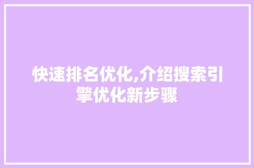 快速排名优化,介绍搜索引擎优化新步骤