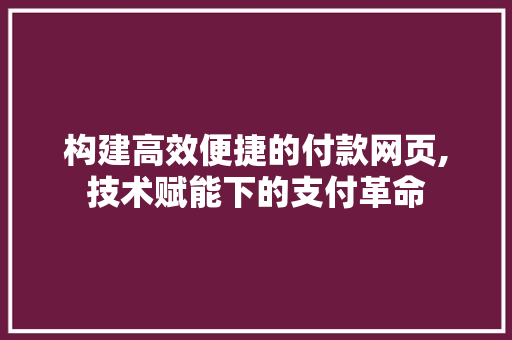 构建高效便捷的付款网页,技术赋能下的支付革命 SEO教程