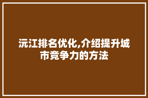 沅江排名优化,介绍提升城市竞争力的方法