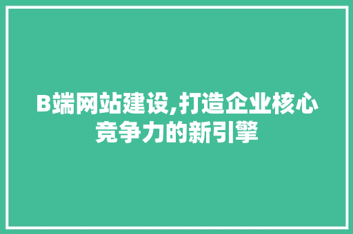 B端网站建设,打造企业核心竞争力的新引擎
