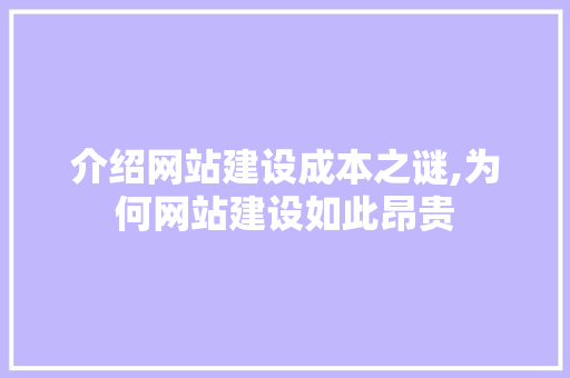 介绍网站建设成本之谜,为何网站建设如此昂贵