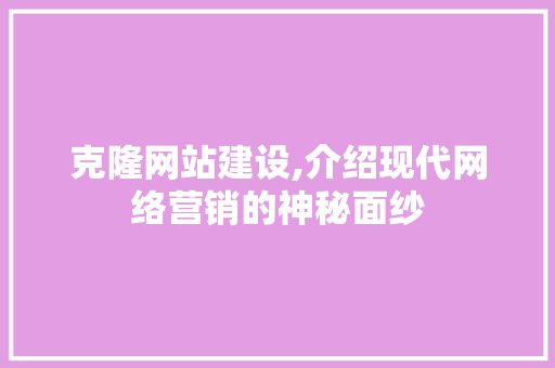 克隆网站建设,介绍现代网络营销的神秘面纱