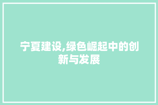 宁夏建设,绿色崛起中的创新与发展