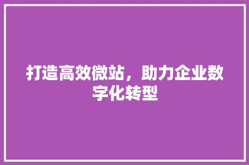 打造高效微站，助力企业数字化转型