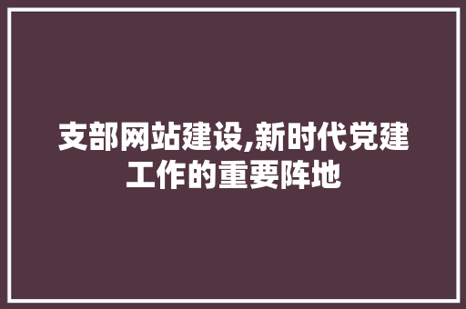 支部网站建设,新时代党建工作的重要阵地