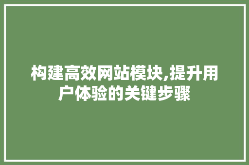 构建高效网站模块,提升用户体验的关键步骤