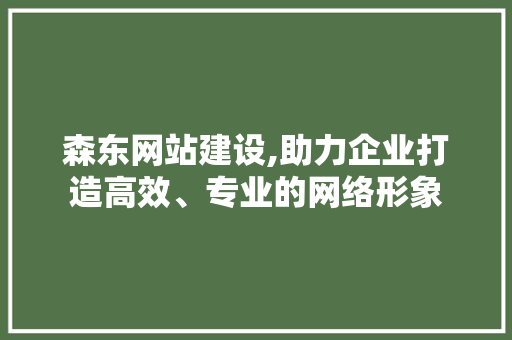 森东网站建设,助力企业打造高效、专业的网络形象