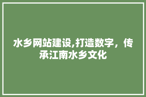 水乡网站建设,打造数字，传承江南水乡文化