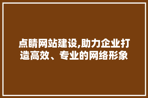 点睛网站建设,助力企业打造高效、专业的网络形象