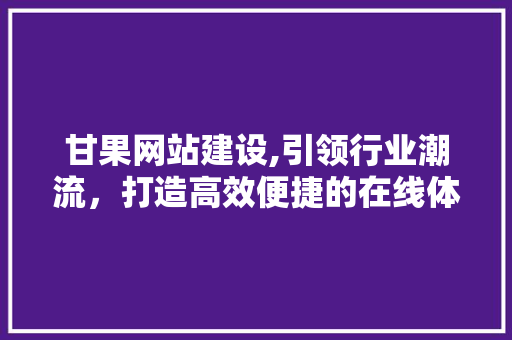 甘果网站建设,引领行业潮流，打造高效便捷的在线体验