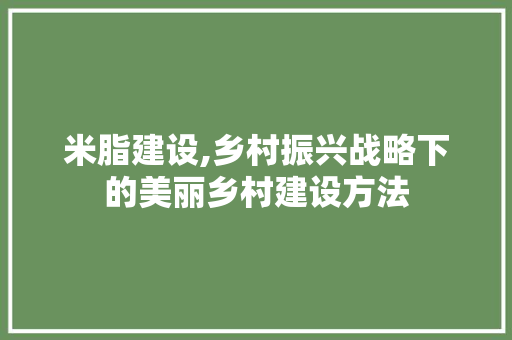 米脂建设,乡村振兴战略下的美丽乡村建设方法 WordPress教程