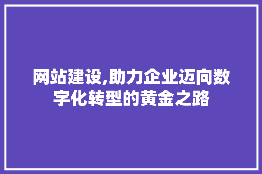 网站建设,助力企业迈向数字化转型的黄金之路