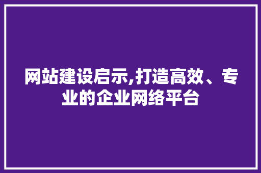 网站建设启示,打造高效、专业的企业网络平台