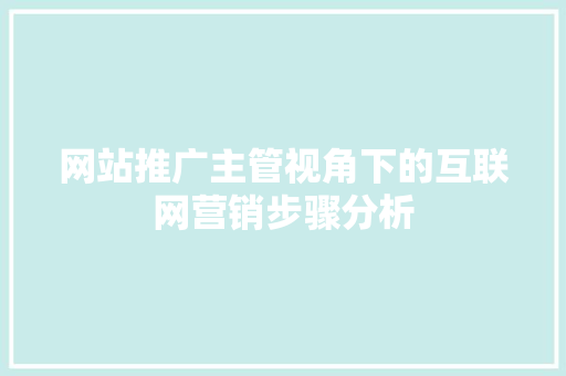 网站推广主管视角下的互联网营销步骤分析