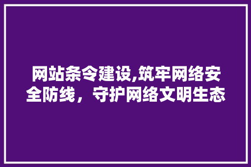 网站条令建设,筑牢网络安全防线，守护网络文明生态