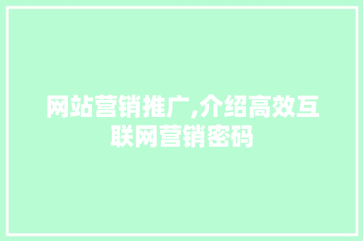 网站营销推广,介绍高效互联网营销密码