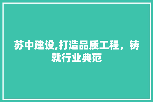 苏中建设,打造品质工程，铸就行业典范