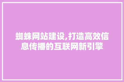 蜘蛛网站建设,打造高效信息传播的互联网新引擎