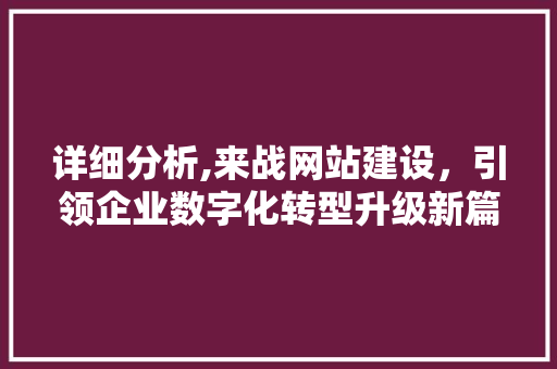 详细分析,来战网站建设，引领企业数字化转型升级新篇章