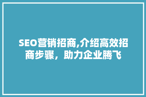 SEO营销招商,介绍高效招商步骤，助力企业腾飞 SEO营销招商,介绍高效招商步骤，助力企业腾飞 WordPress教程