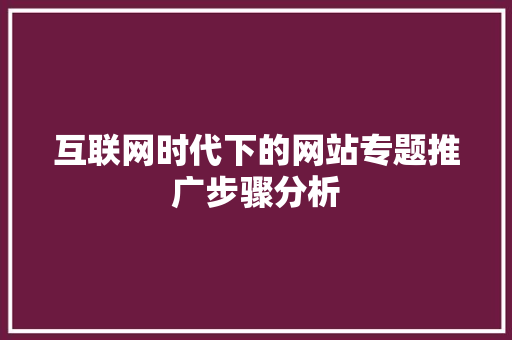 互联网时代下的网站专题推广步骤分析