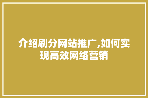 介绍刷分网站推广,如何实现高效网络营销