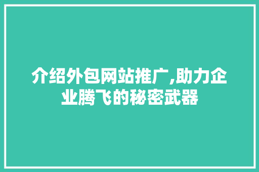 介绍外包网站推广,助力企业腾飞的秘密武器