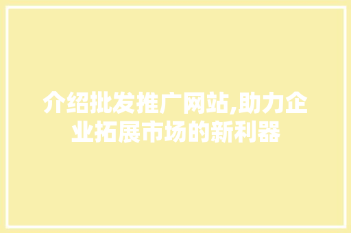 介绍批发推广网站,助力企业拓展市场的新利器